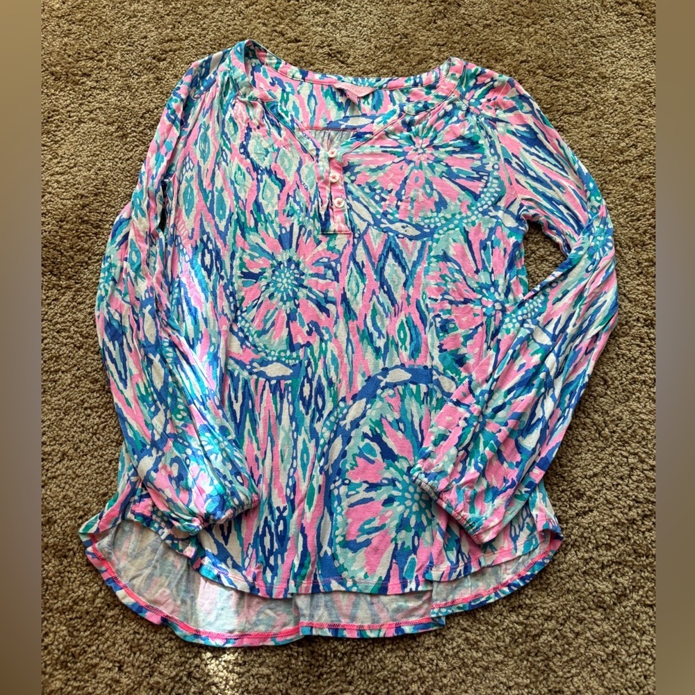 Lilly Pulitzer Pink and Blue Floral Blouse Size Small